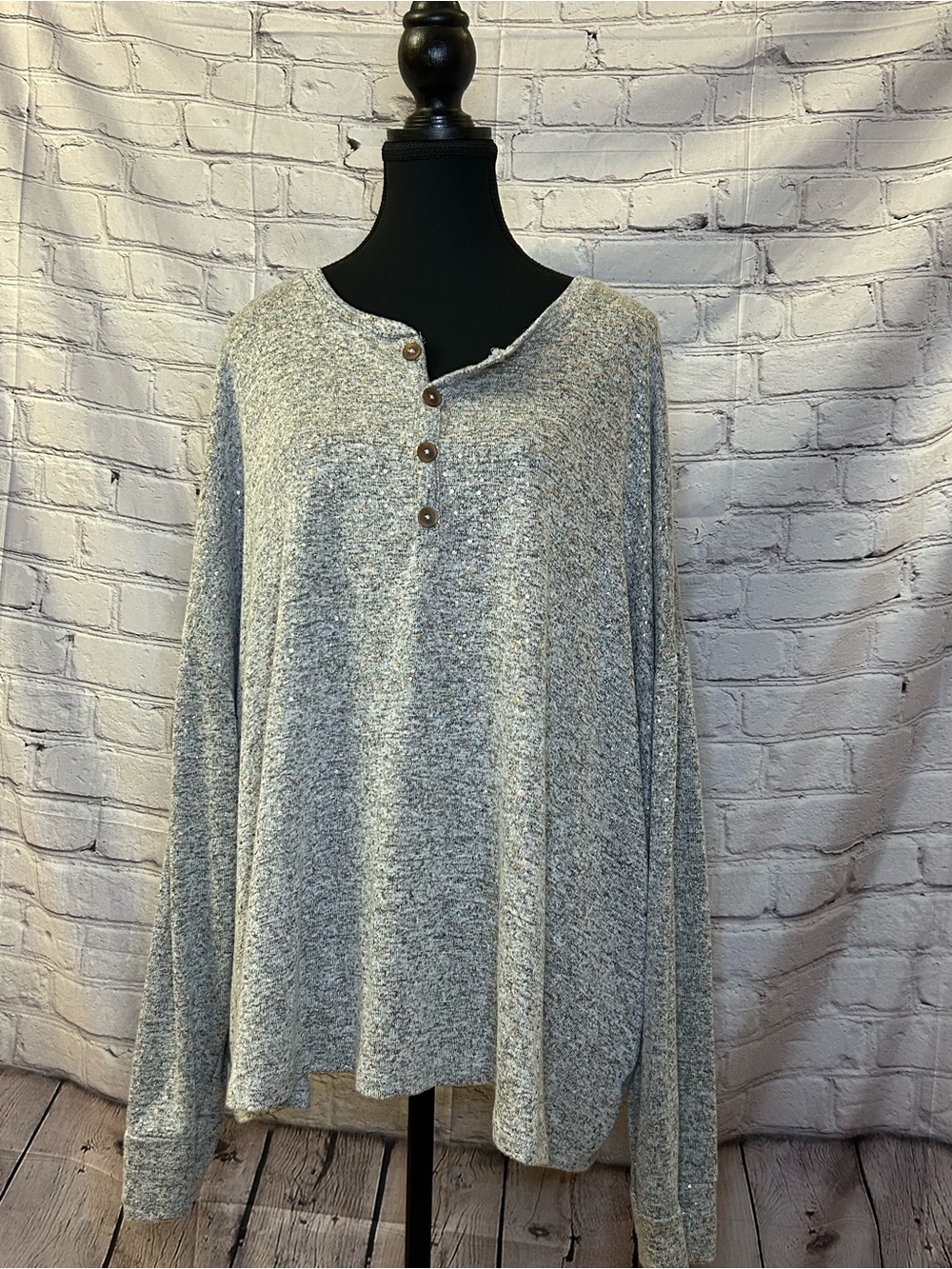 Lane Bryant Heather Gray Henley Scoopneck Pullover Sweater